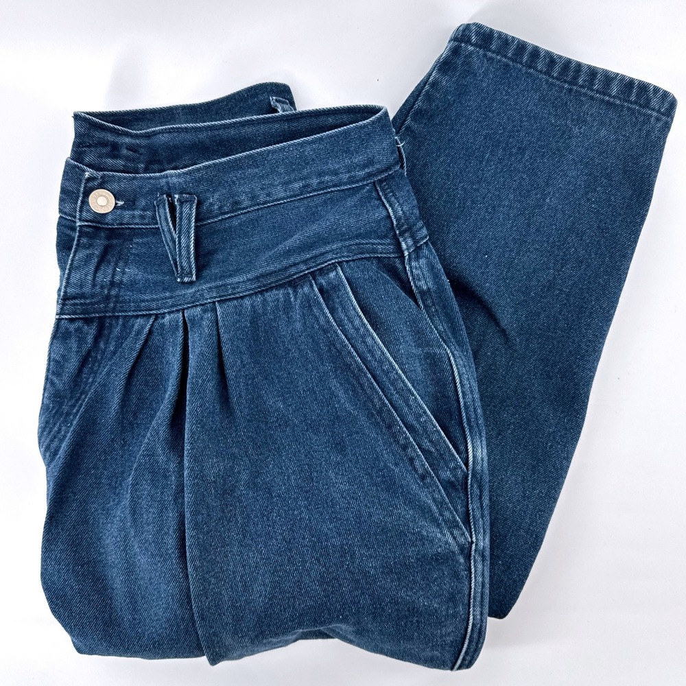 Vintage 80s Stefano Barrel Pleated Denim Sz 20 High Rise Taper Jeans Dark Wash
